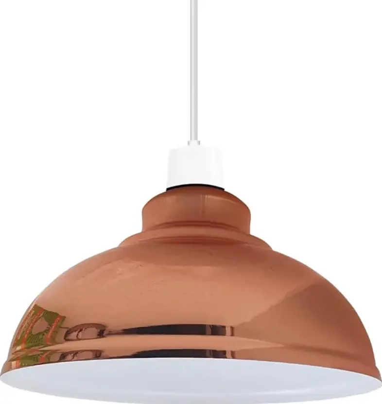 Vintage-style curvy metal E27 lamp shade in cream, 29cm diameter, shown hanging in a bright living room setting
