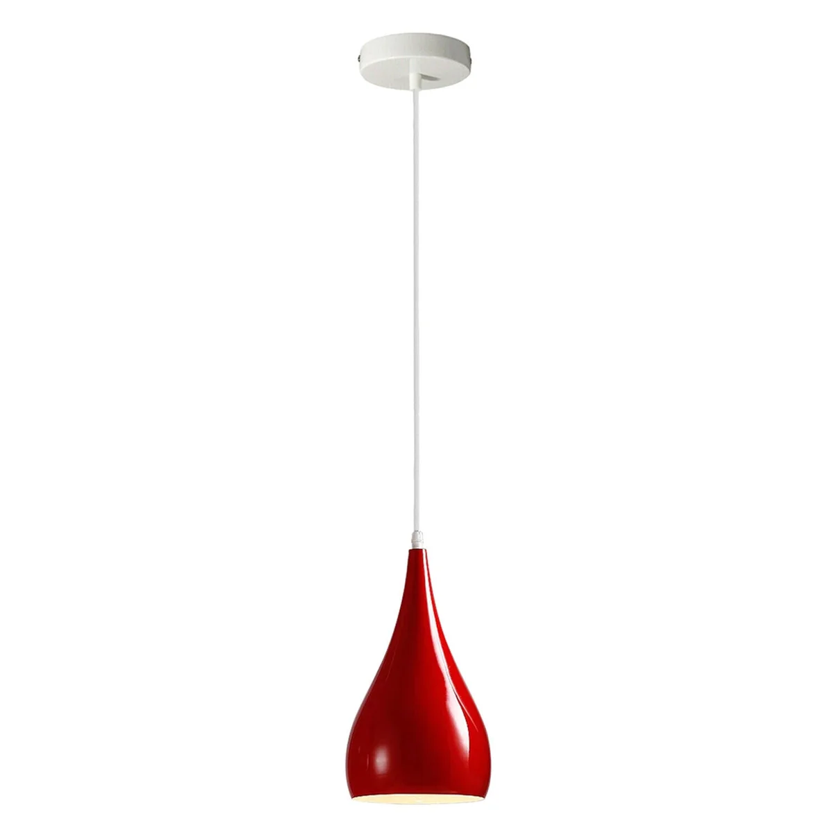 Black metal E27 pendant light with dome-shaped lampshade hanging from adjustable chain against white background