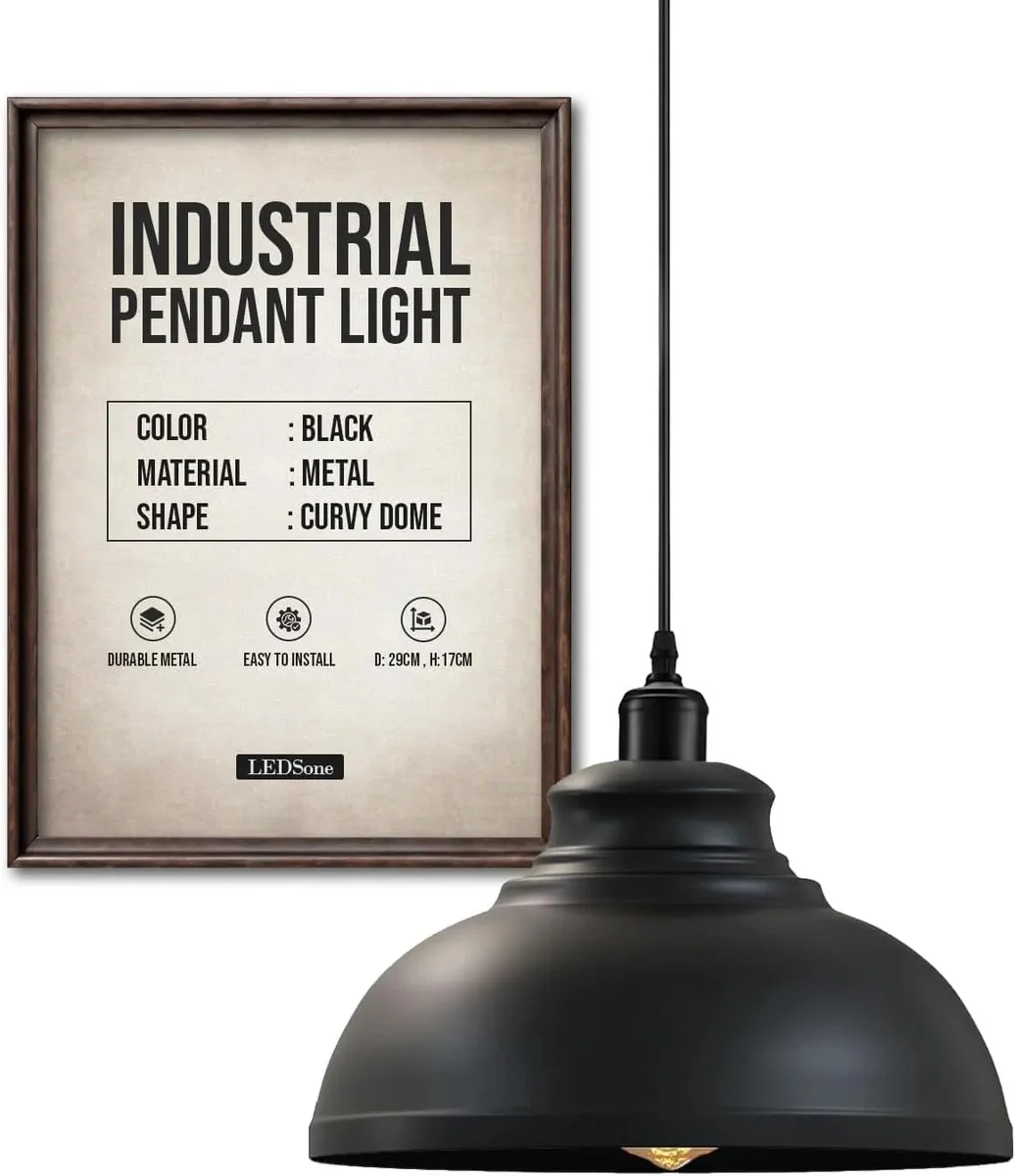 White retro industrial hanging lamp with adjustable metal pendant and 95cm hanging cord against a plain background