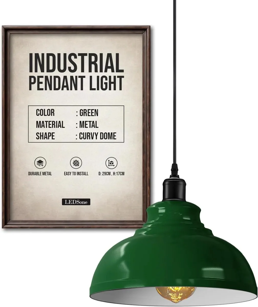 White retro metal E27 pendant light with adjustable 95cm hanging cord and classic industrial design