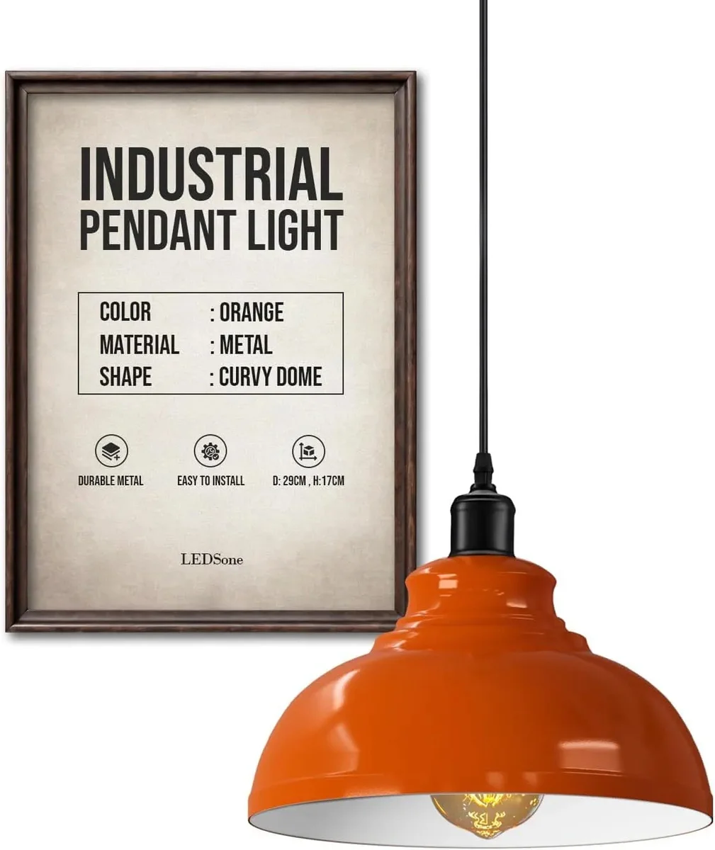 White retro adjustable hanging light with metal and PVC shade, 95cm adjustable cord, classic industrial design