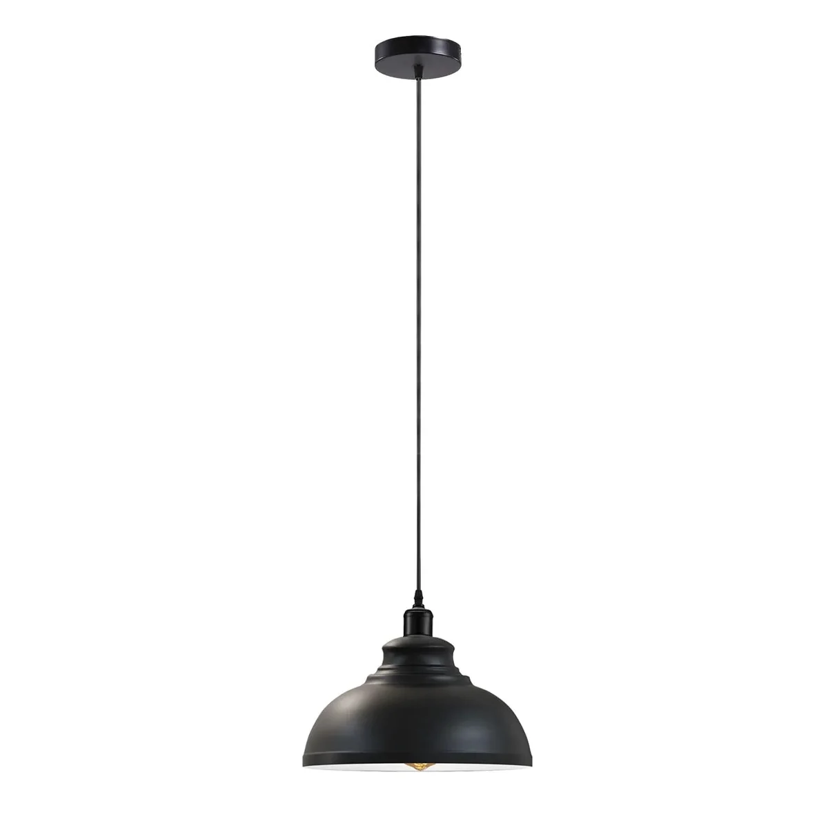 White retro adjustable pendant light with metal and PVC shade hanging from a 95cm adjustable cord against a plain background