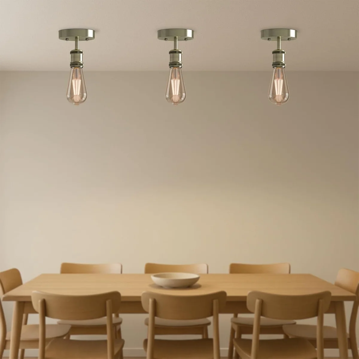 Vintage style metal ceiling lamp with E27 bulb holder and warm soft glow, suitable for indoor living spaces