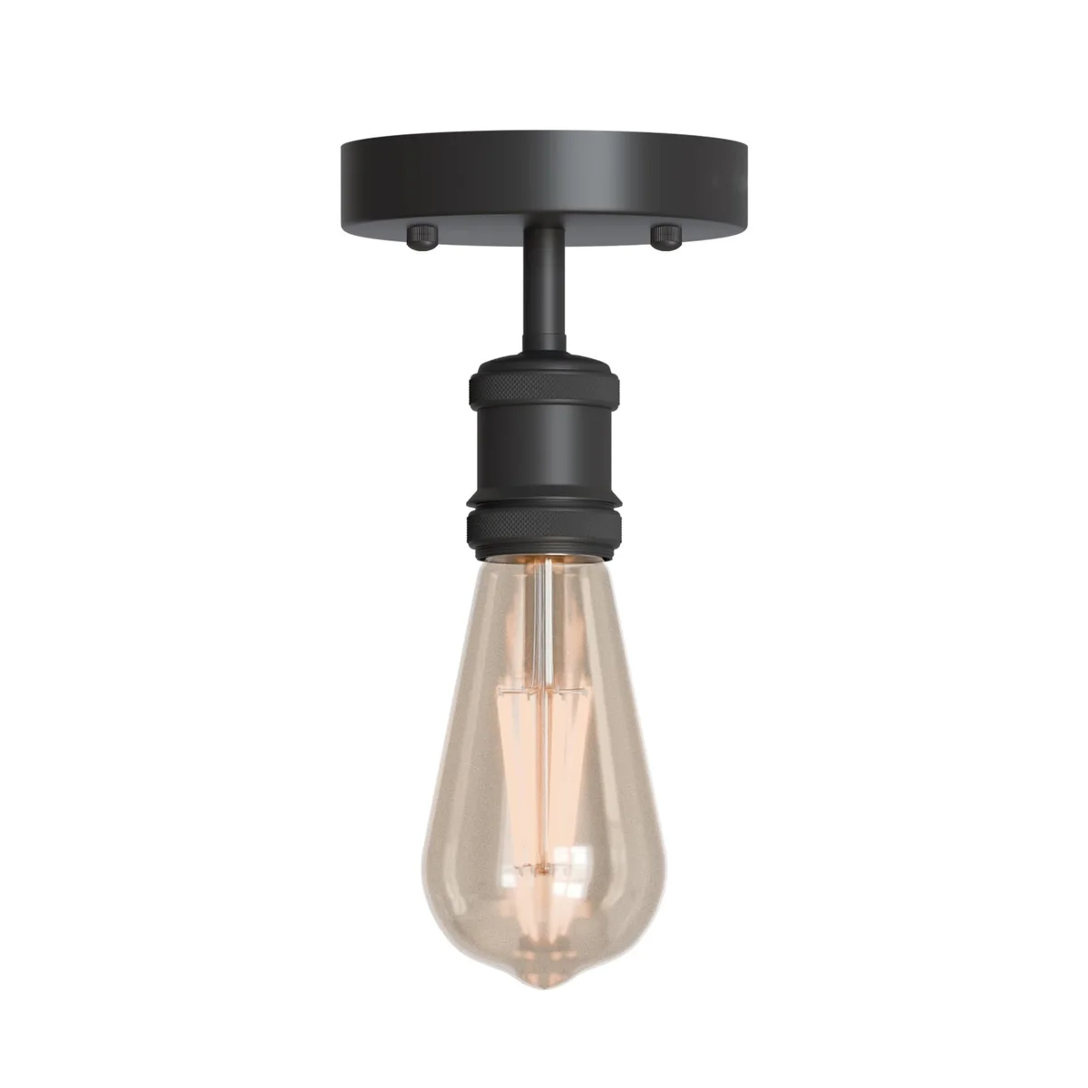 Vintage style metal corded ceiling light with E27 bulb holder, suitable for indoor use in living spaces