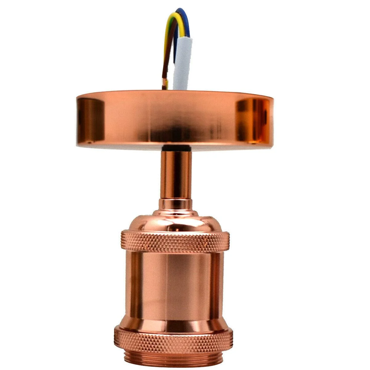 Vintage ceiling light with metal holder and E27 bulb base, mounted flush to ceiling in a warm, retro style design