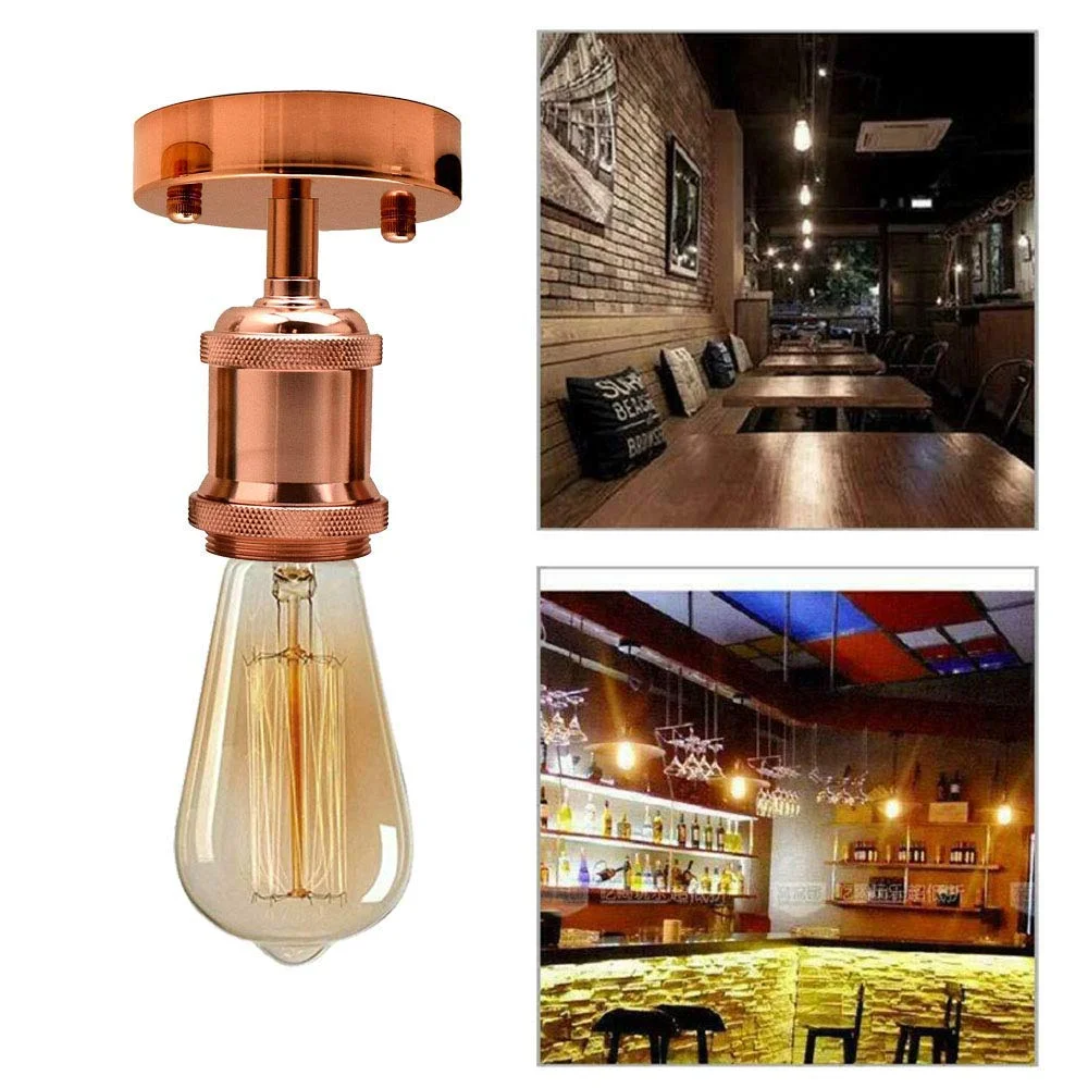 Vintage ceiling light with metal holder and E27 bulb base, flush mount design suitable for indoor spaces