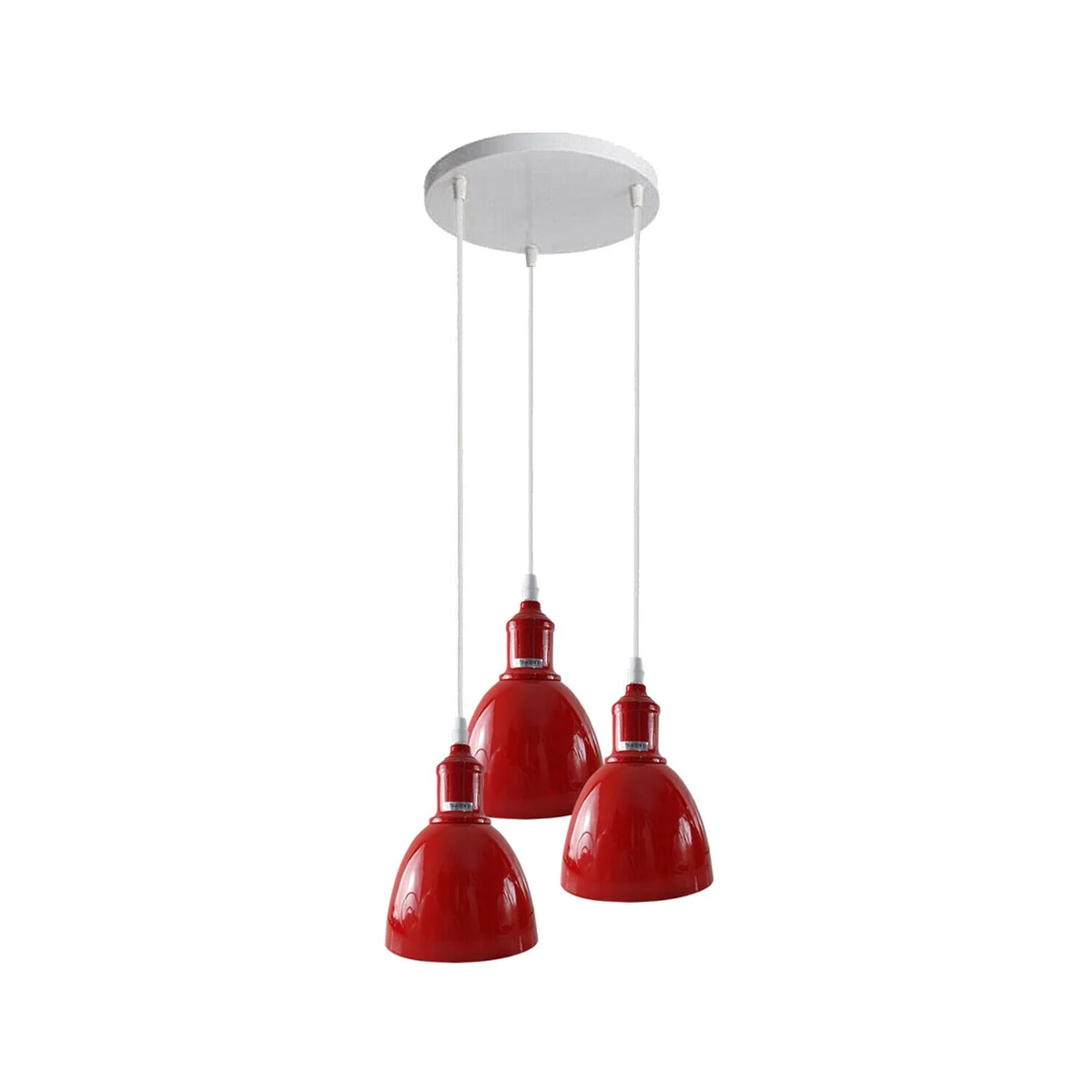 Red ceiling pendant light with three shades and adjustable cable pendant for indoor modern lighting