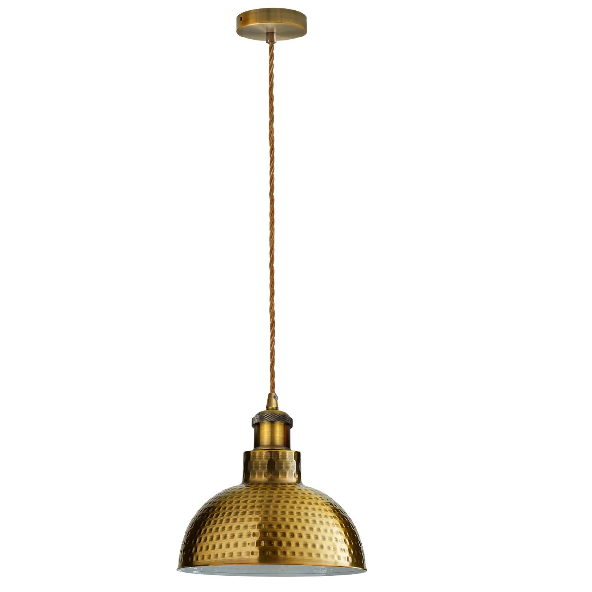 Vintage brass dome warm light pendant lamp hanging with adjustable drop length, ideal for kitchen or dining room lighting