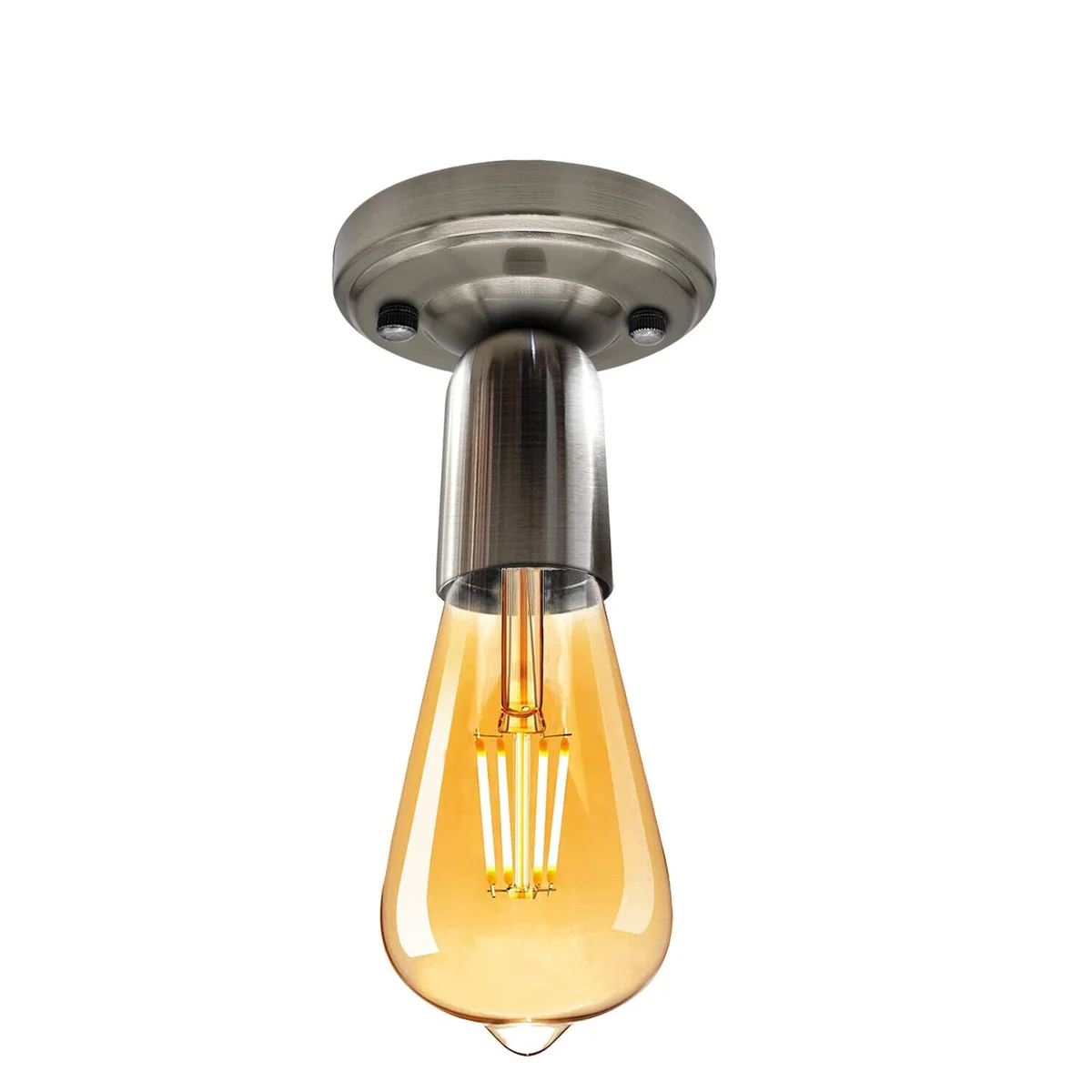 Retro industrial flush mount ceiling lamp with metal finish and single E27 bulb ceiling light holder installed indoors