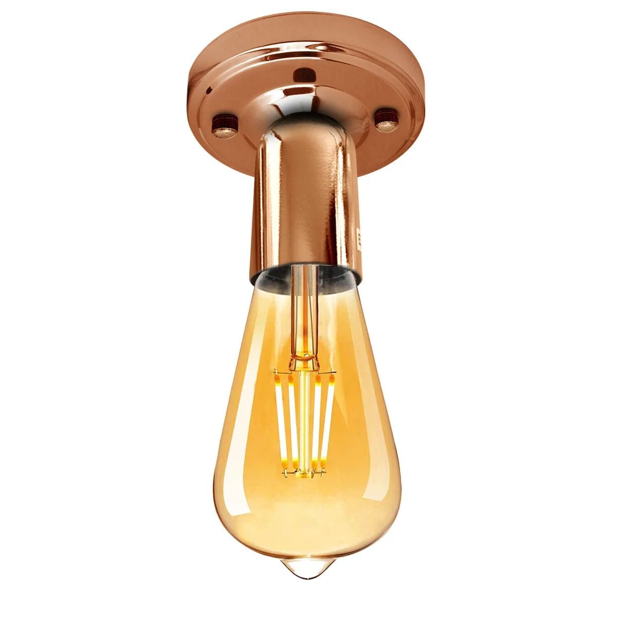 Retro ceiling light with metal flush mount and single E27 bulb holder, vintage industrial style for indoor use