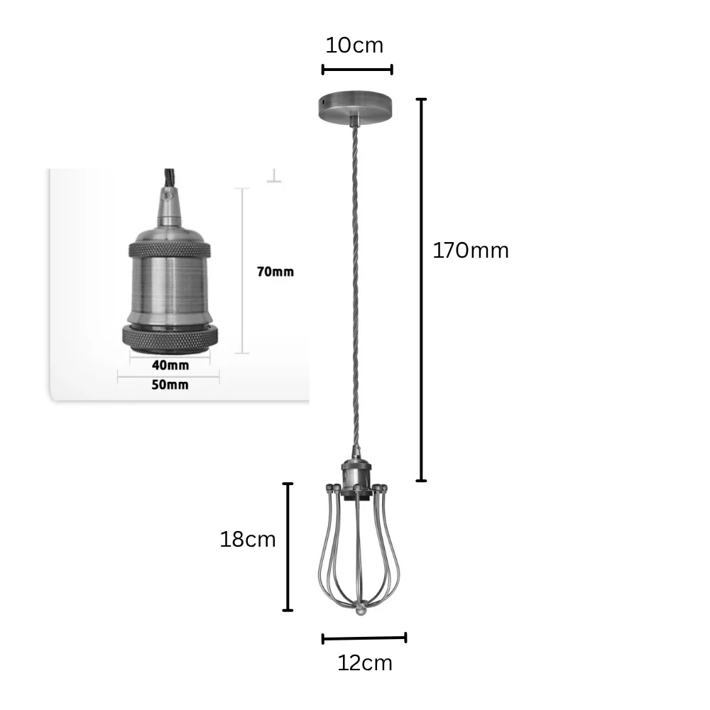 Industrial balloon-shaped wire cage pendant light in antique yellow brass finish with adjustable gold cord and E27 holder