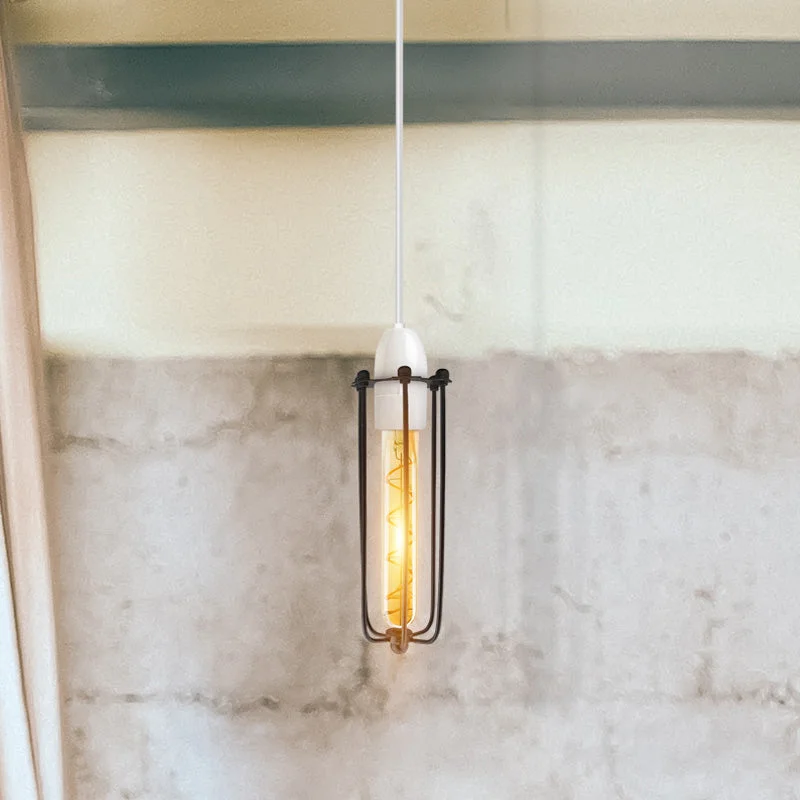 Black vintage industrial wire cage pendant lampshade with slim design, compatible with E27 bulb pendant shade holders