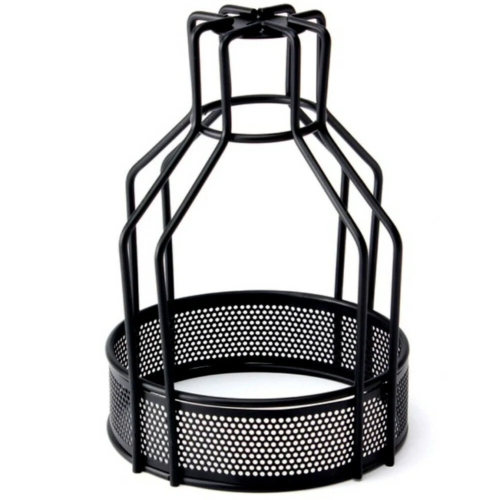 Adjustable black industrial pendant light with five metal cage arms and exposed Edison bulbs hanging from ceiling mount