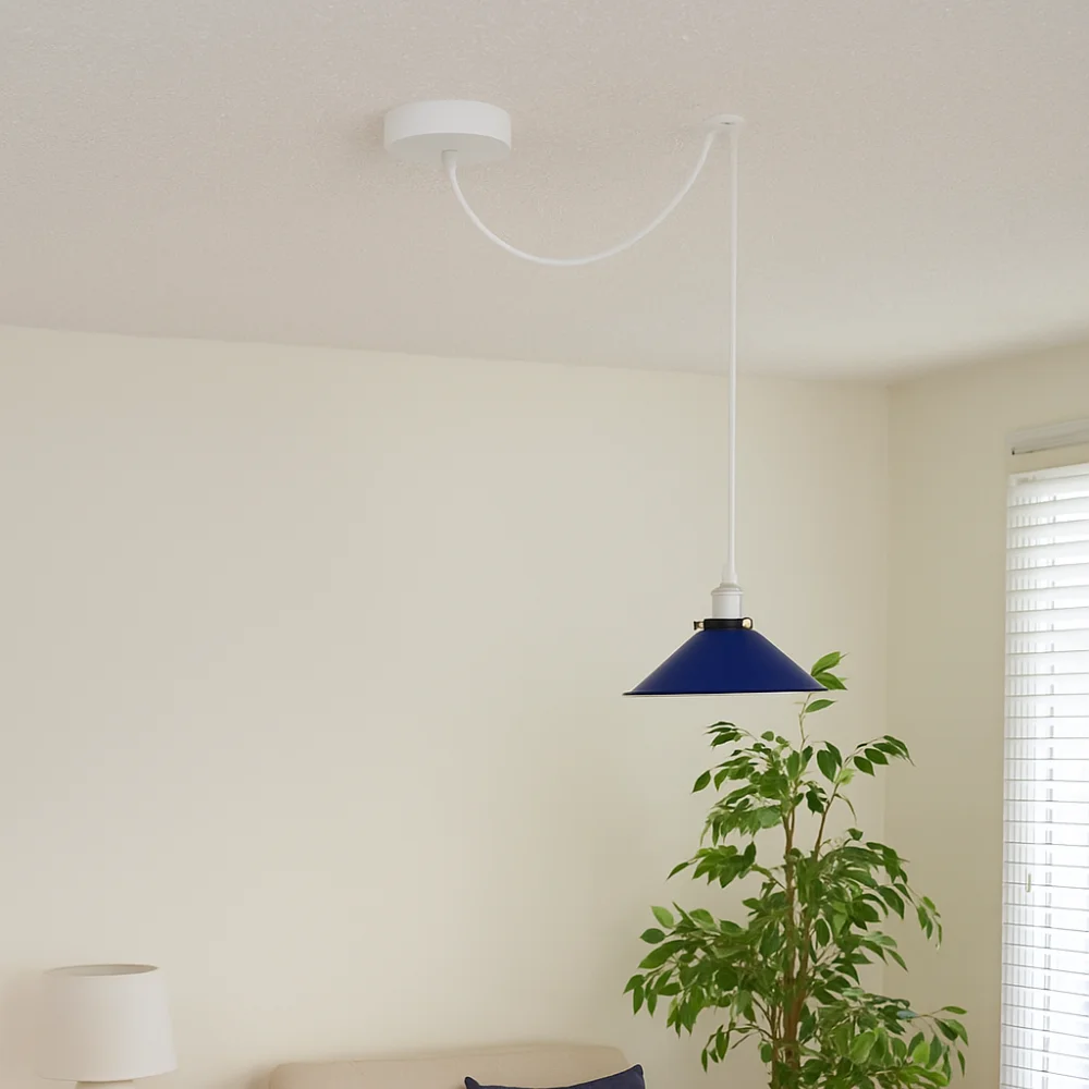 Modern multi-head spider chandelier with navy blue and white metal cages, designed as an E27 pendant light fixture