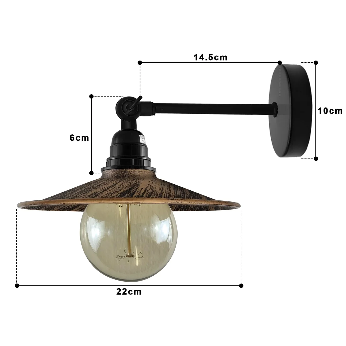 Metal flat shade vintage wall sconce with adjustable arm and industrial design, suitable for indoor wall mounting
