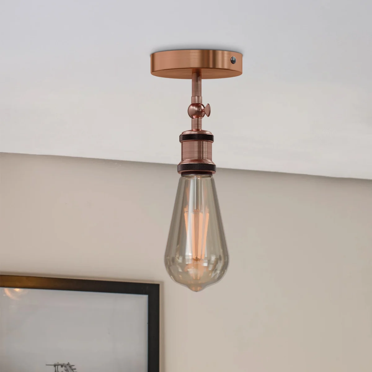 Industrial adjustable ceiling spotlight with metal finish, E27 bulb holder, and handle for directing light angle