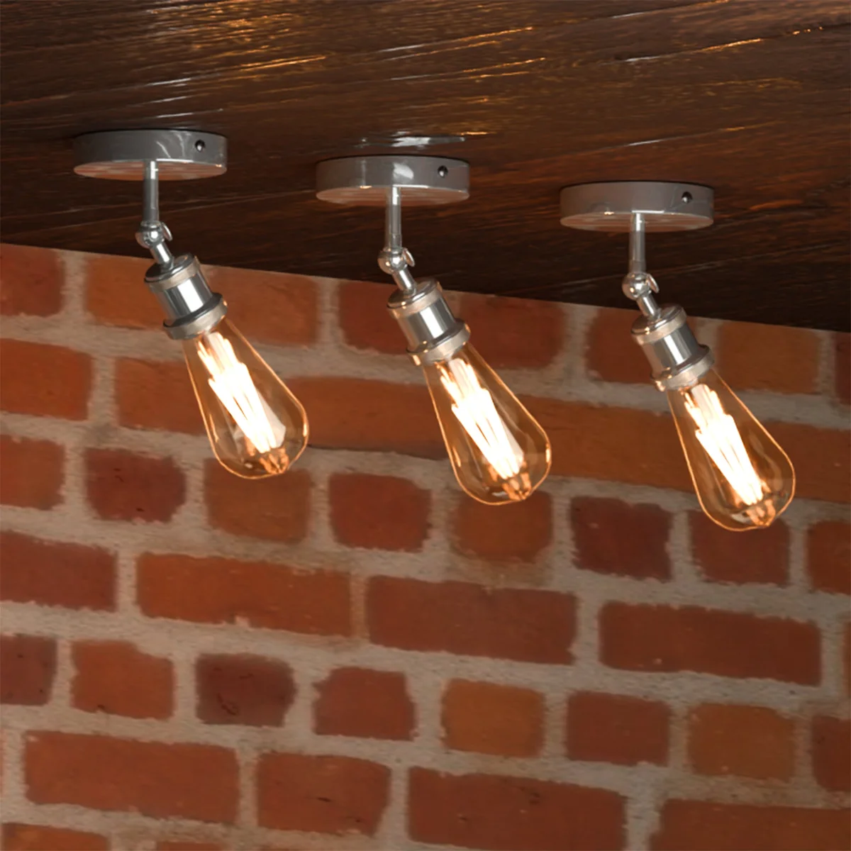 Adjustable industrial wall light fitting with metal finish, E27 bulb holder, and ceiling rose for wall or ceiling mounting