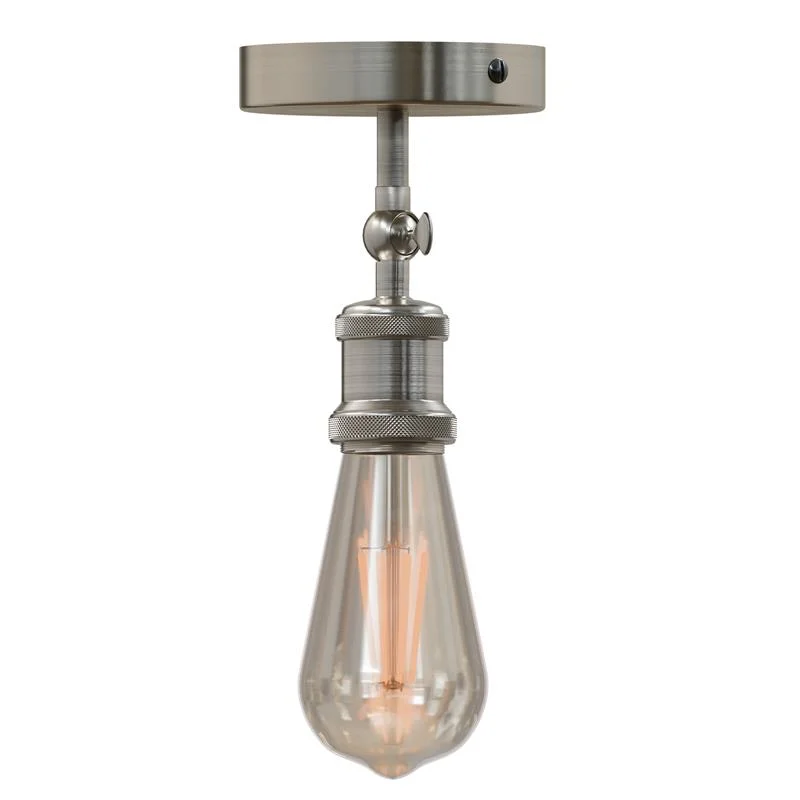 Industrial adjustable indoor light spotlight with metal finish mounted on white wall, showing adjustable handle and E27 fitting