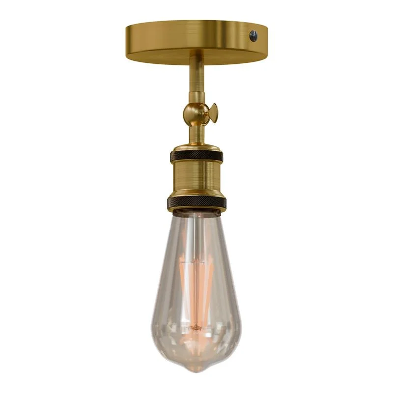 Industrial adjustable hardwired ceiling spotlight fitting with metal finish and E27 bulb base, shown mounted on ceiling rose
