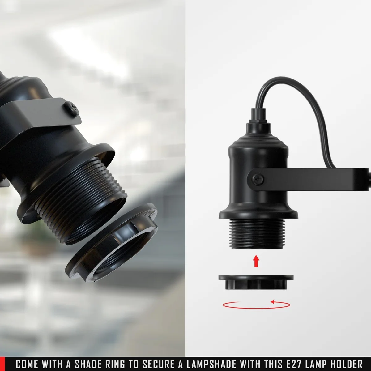 Black metal adjustable swivel wall fixture with 180° rotatable vintage industrial socket lamp on white background