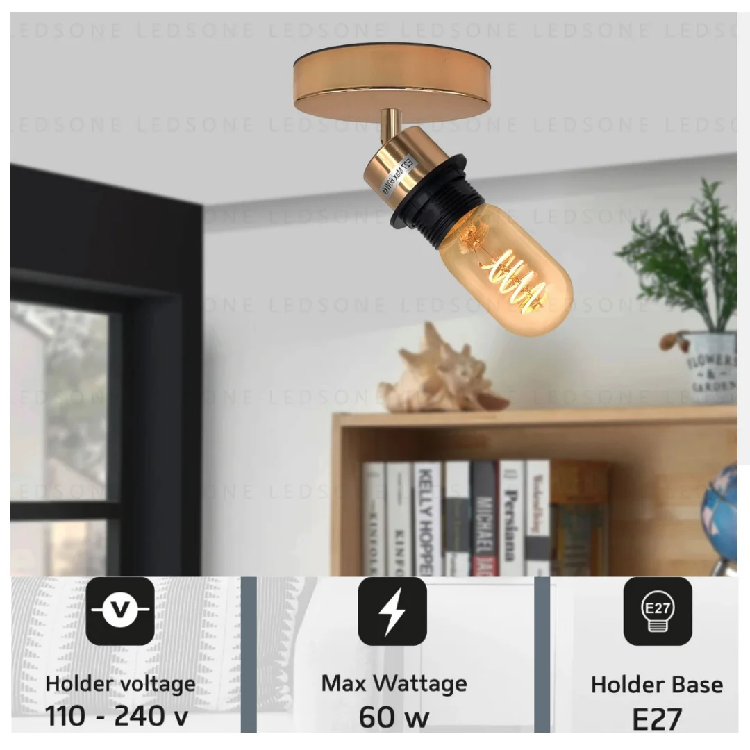 Modern industrial E27 socket wall light with 180° adjustable rotatable arm in premium metal finish mounted on wall