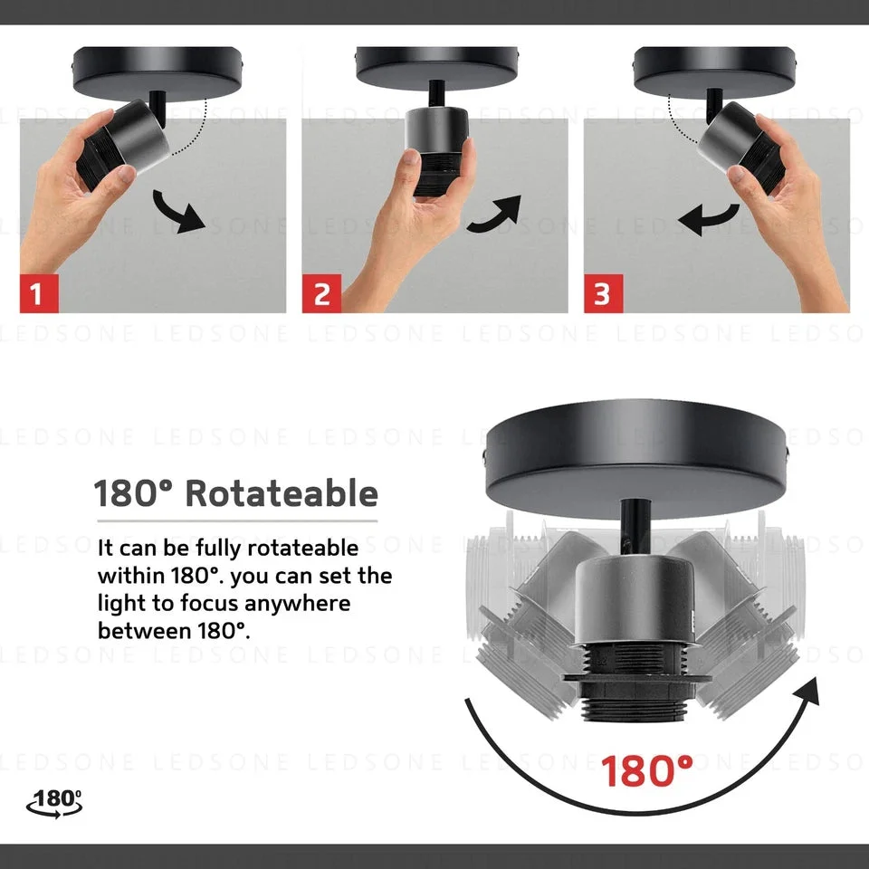 Modern industrial dimmable ceiling light with 180° rotatable arm and E27 socket in premium metal finish mounted on wall