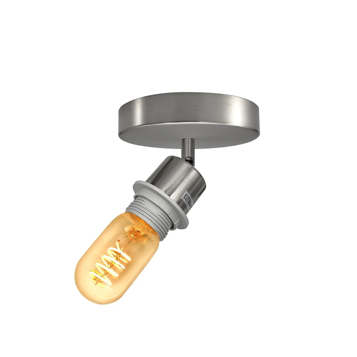 Adjustable wall ceiling light with 180° rotatable arm, industrial metal finish, mounted on a white wall background