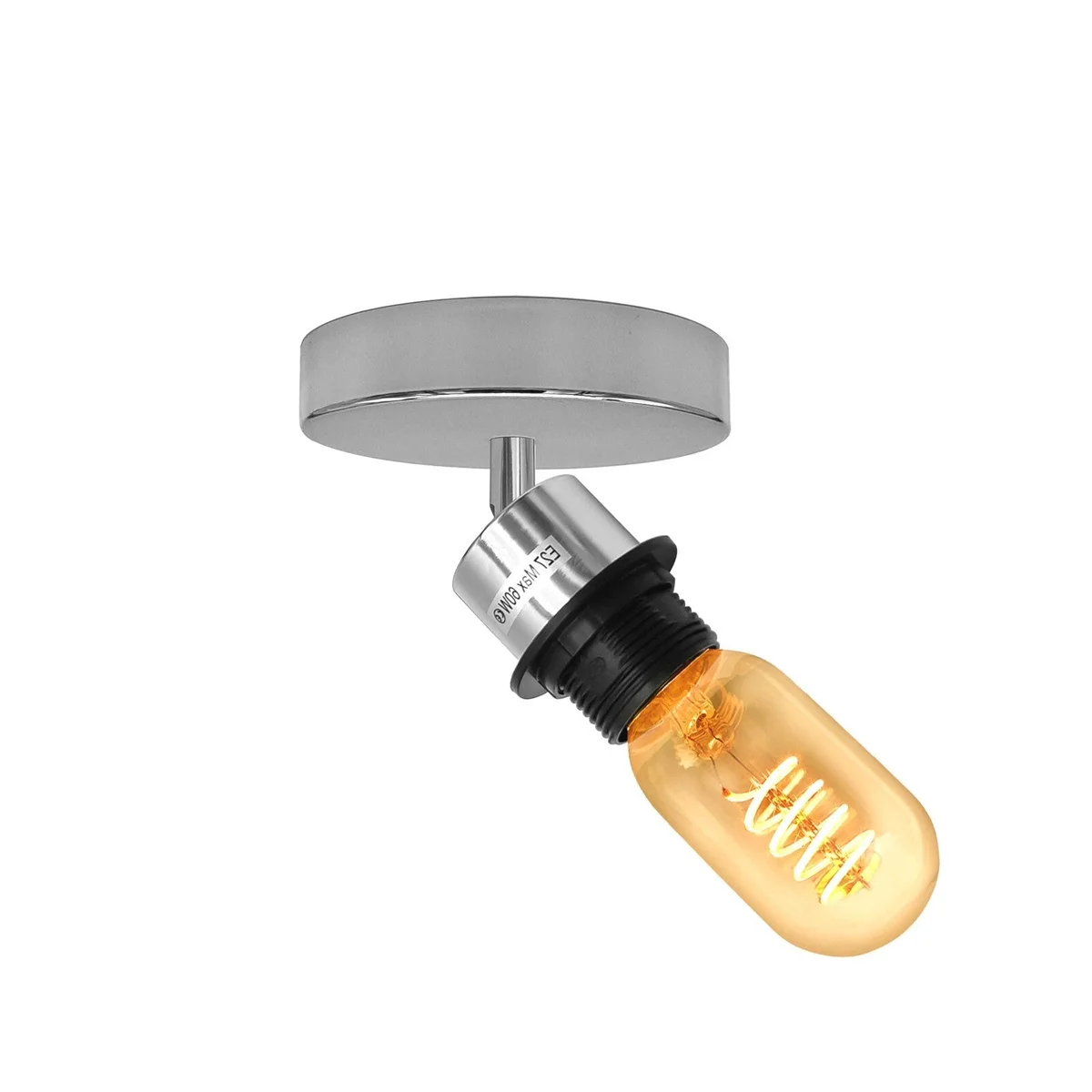 Adjustable wall ceiling light with 180° rotatable arm in industrial modern metal finish mounted on white wall