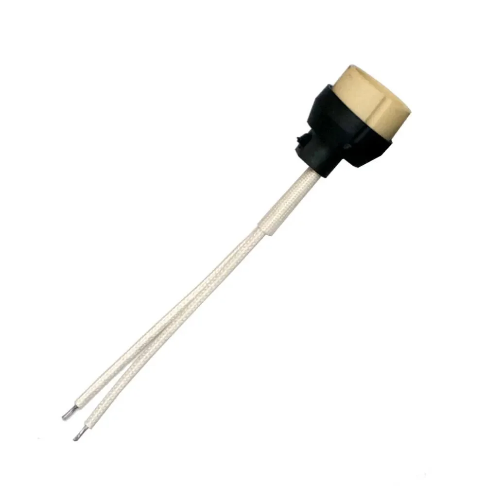 GU10 bulb holder made from durable ceramic with attached Teflon-coated cable for high heat resistance and secure bulb fitting