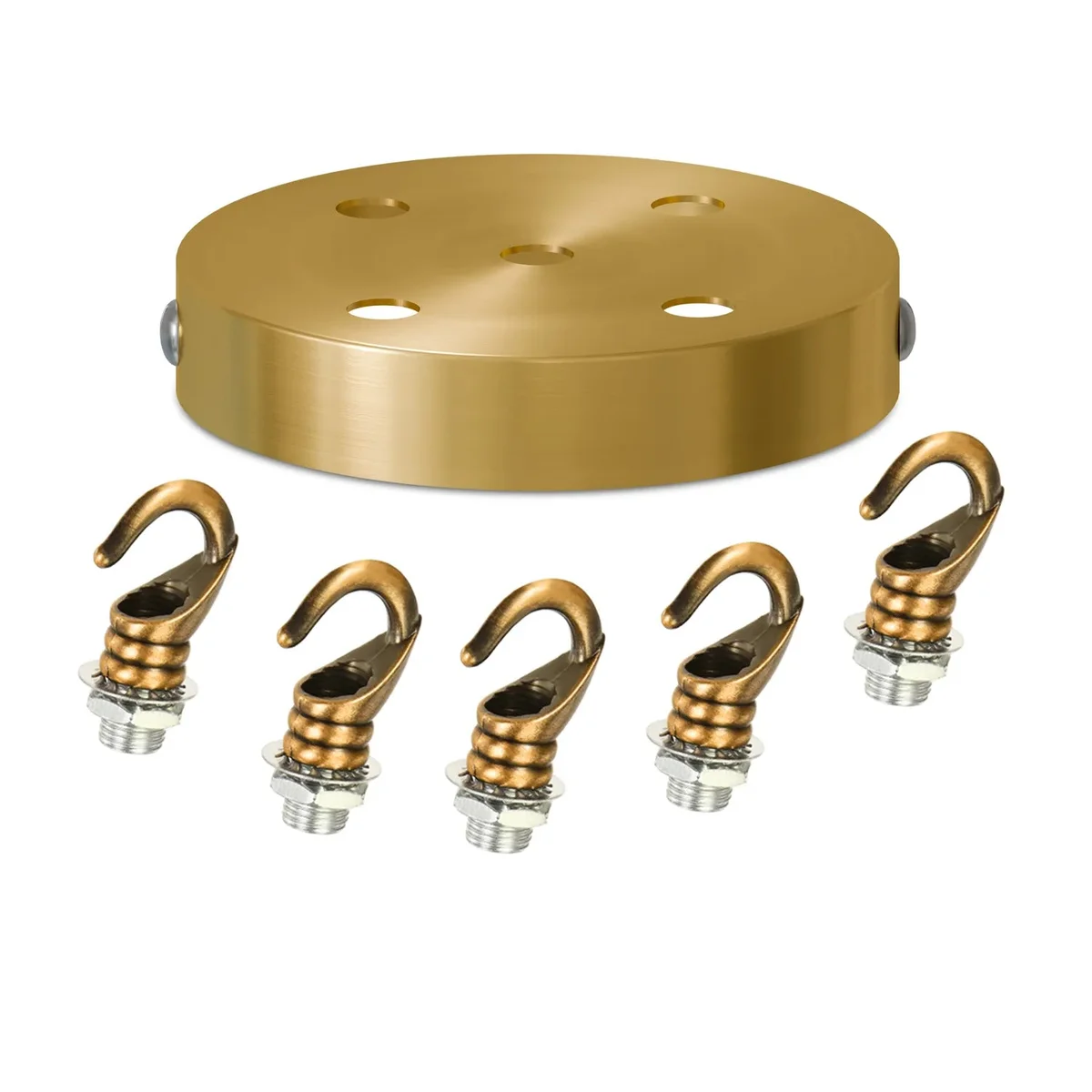 Yellow brass ceiling rose 120mm with heavy-duty hook and mounting bracket for secure pendant or chandelier installation