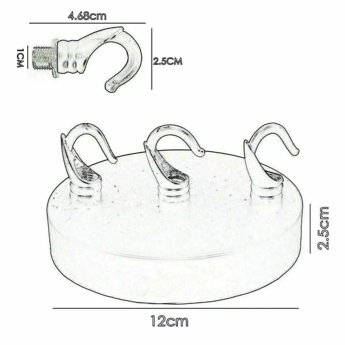 Yellow brass lighting fitting with 120mm ceiling rose and heavy-duty hook for secure pendant or chandelier mounting
