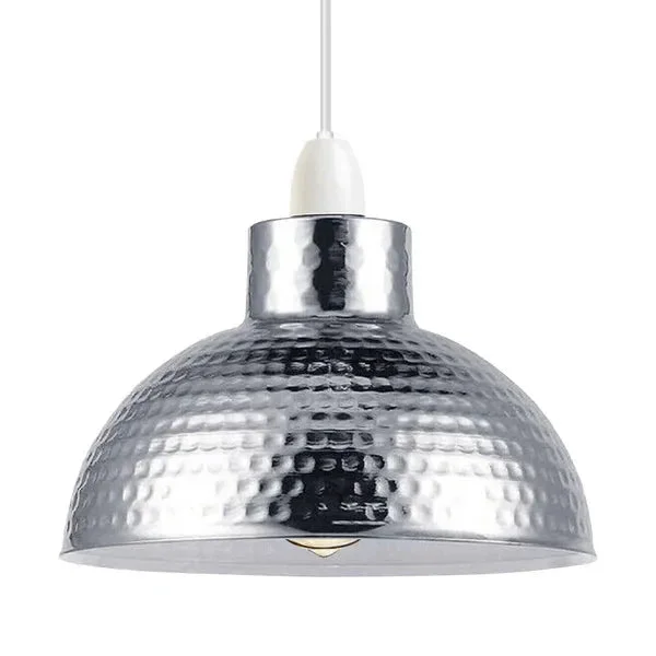 Industrial style metal easy fit lamp shade with concrete look finish, suitable for E27 or B22 bulbs, shown mounted on ceiling