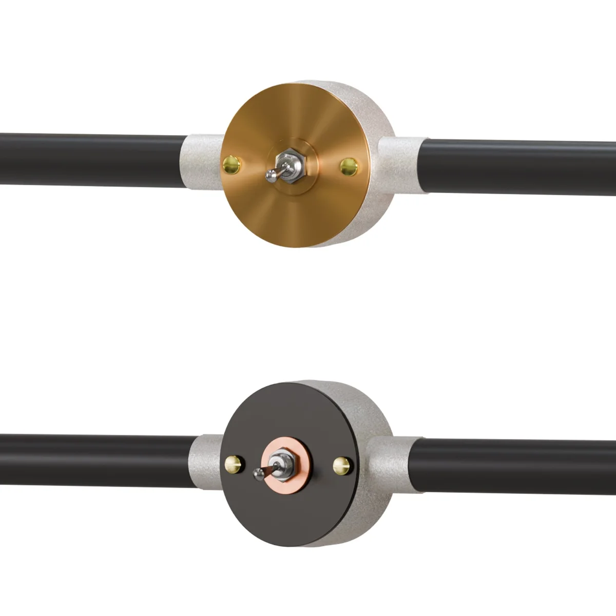 Metal toggle on off switch with 10mm hole plate, copper finish, stainless steel toggle, surface mount design