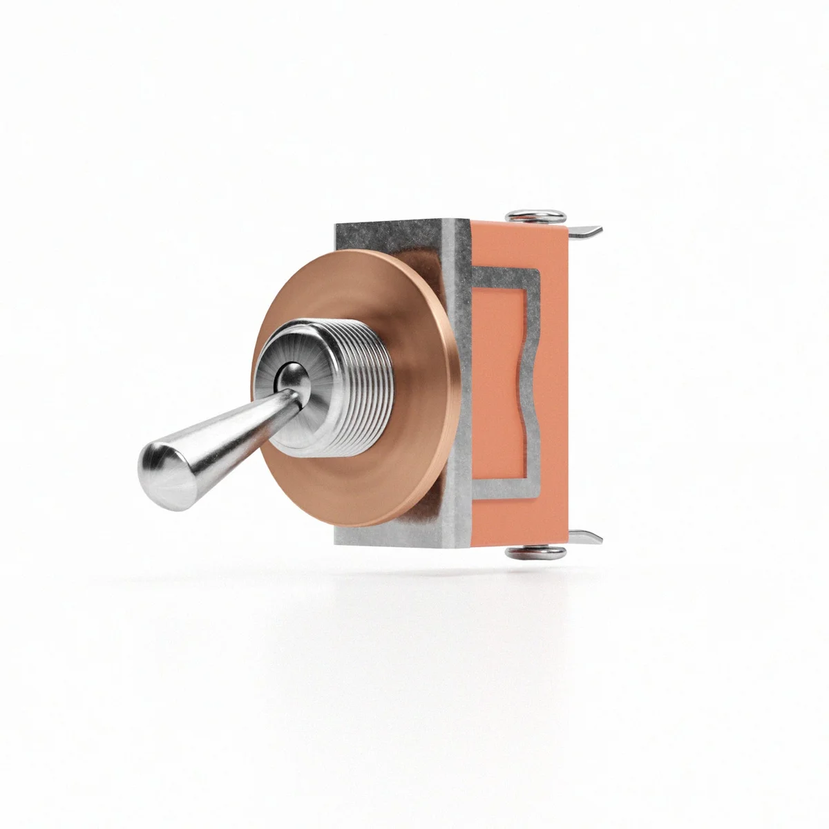 Metal toggle switch with ON/OFF plate, stainless steel toggle, copper finish, 10mm hole, surface mount design