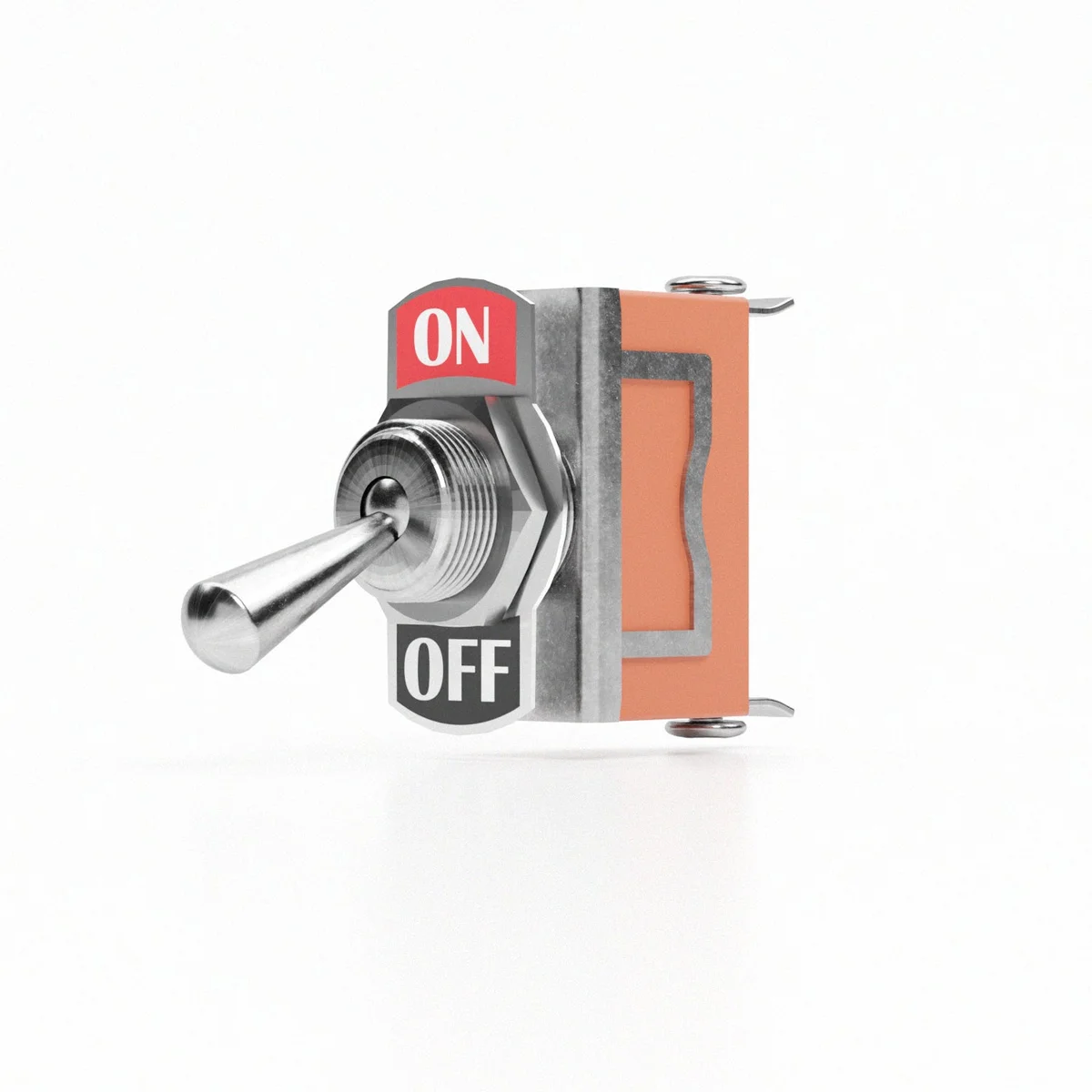 Metal on off toggle switch with 10mm hole plate, stainless steel toggle and copper finish, surface mount design