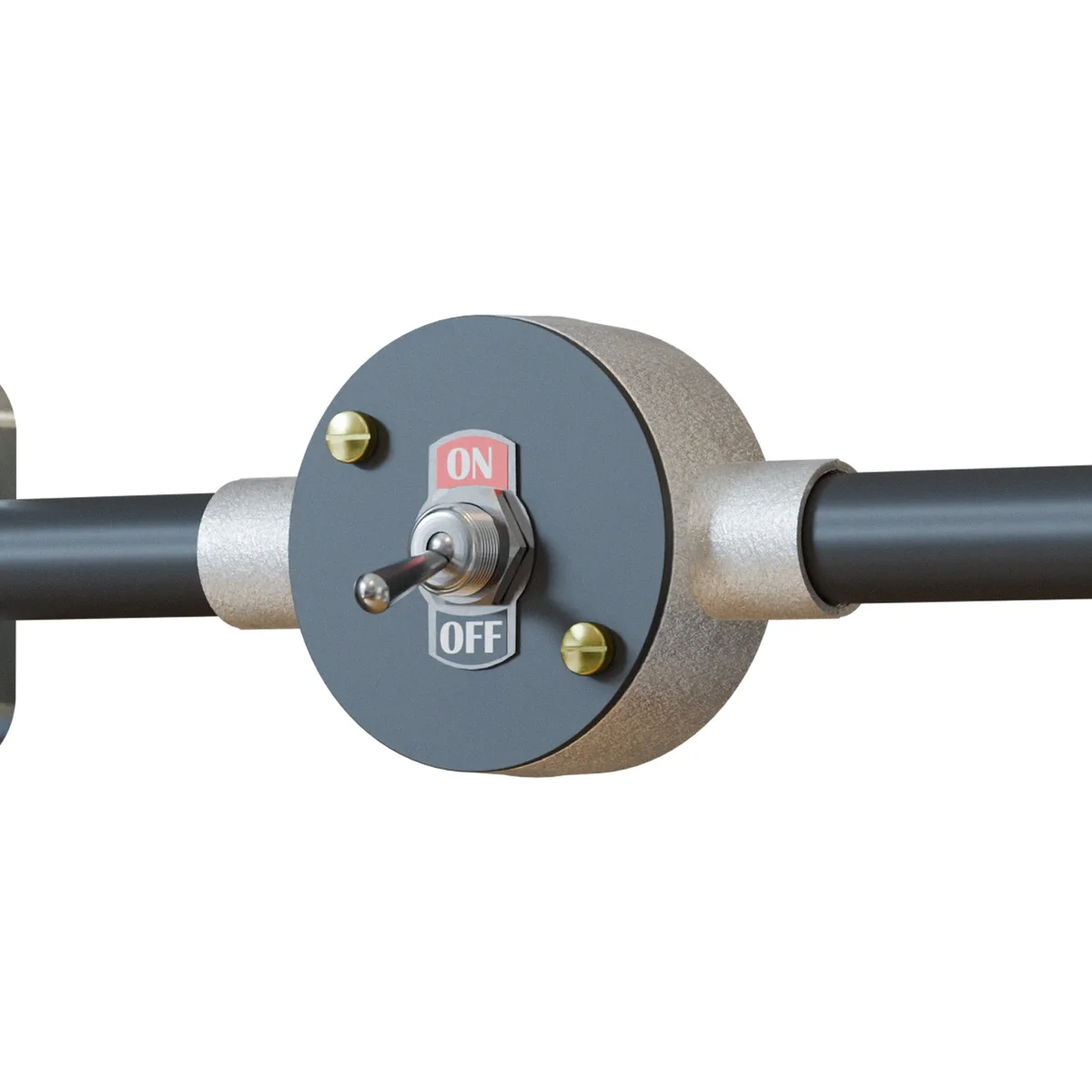 Metal 10mm hole toggle switch with ON/OFF plate, stainless steel toggle, copper finish, surface mount design