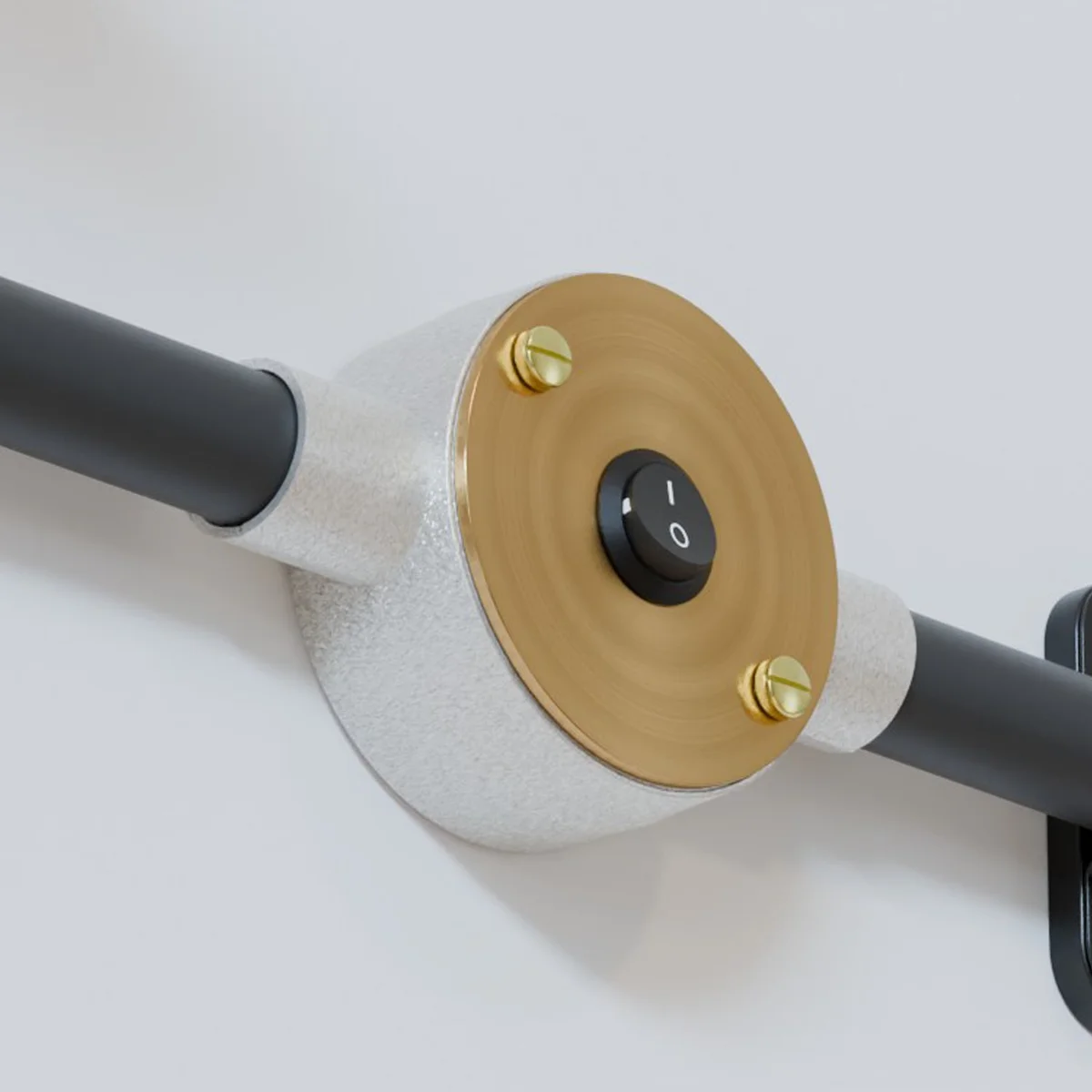 Round black plastic ON OFF rocker switch with pre-wired black and white leads, panel mount, compact round design