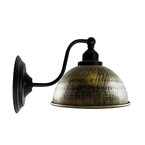 Industrial wall lamp in black metal with dome shade, E27 socket, mounted on wall, vintage style.
