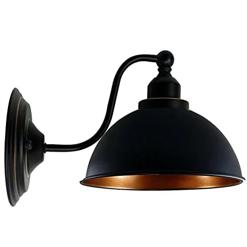 Brushed metal industrial wall lamp, 21 cm dome shade, vintage black design, suitable for living room indoor use