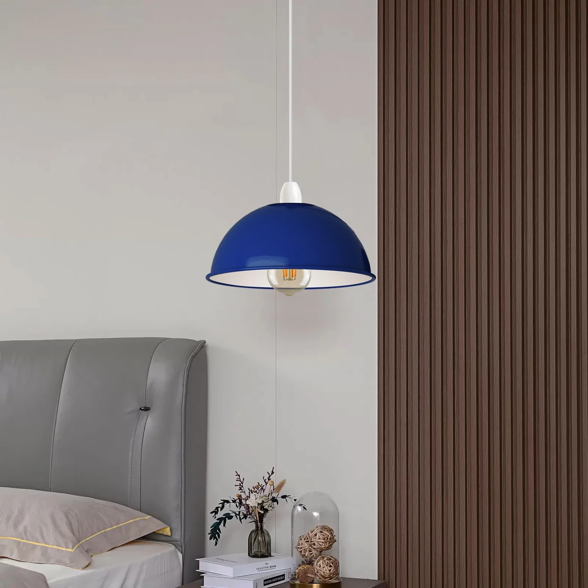 Black retro metal light shade with dome shape and E27 easy fit, suitable for modern and vintage interiors