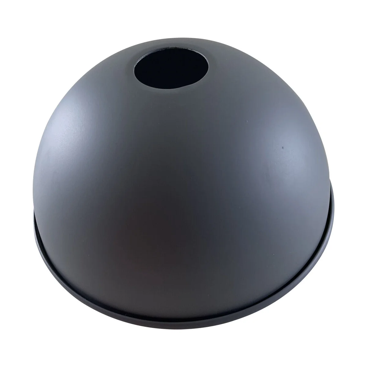Black retro dome metal industrial pendant light shade with easy-fit E27 base and reducer plate on white background
