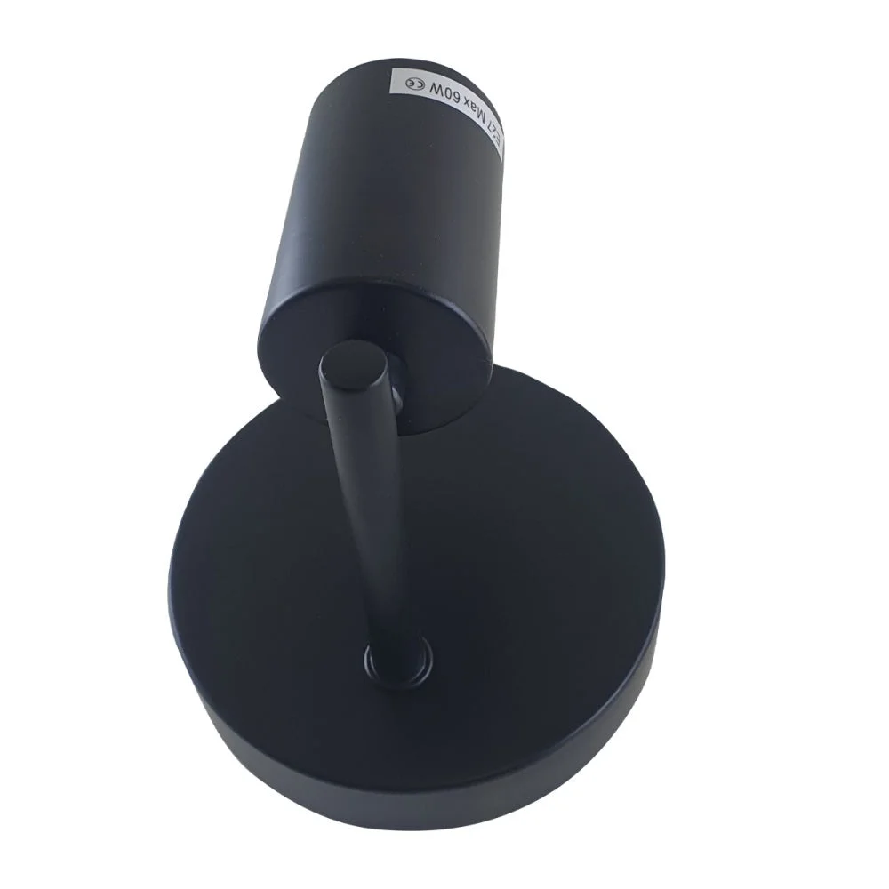 Black metal E27 wall sconce with industrial retro design and white inner hood for enhanced light reflection on wall mount