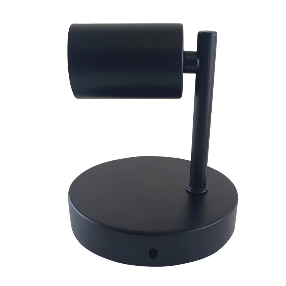 Black metal wall sconce with industrial retro design, white inside hood, single E27 bulb holder on 10.5cm arm