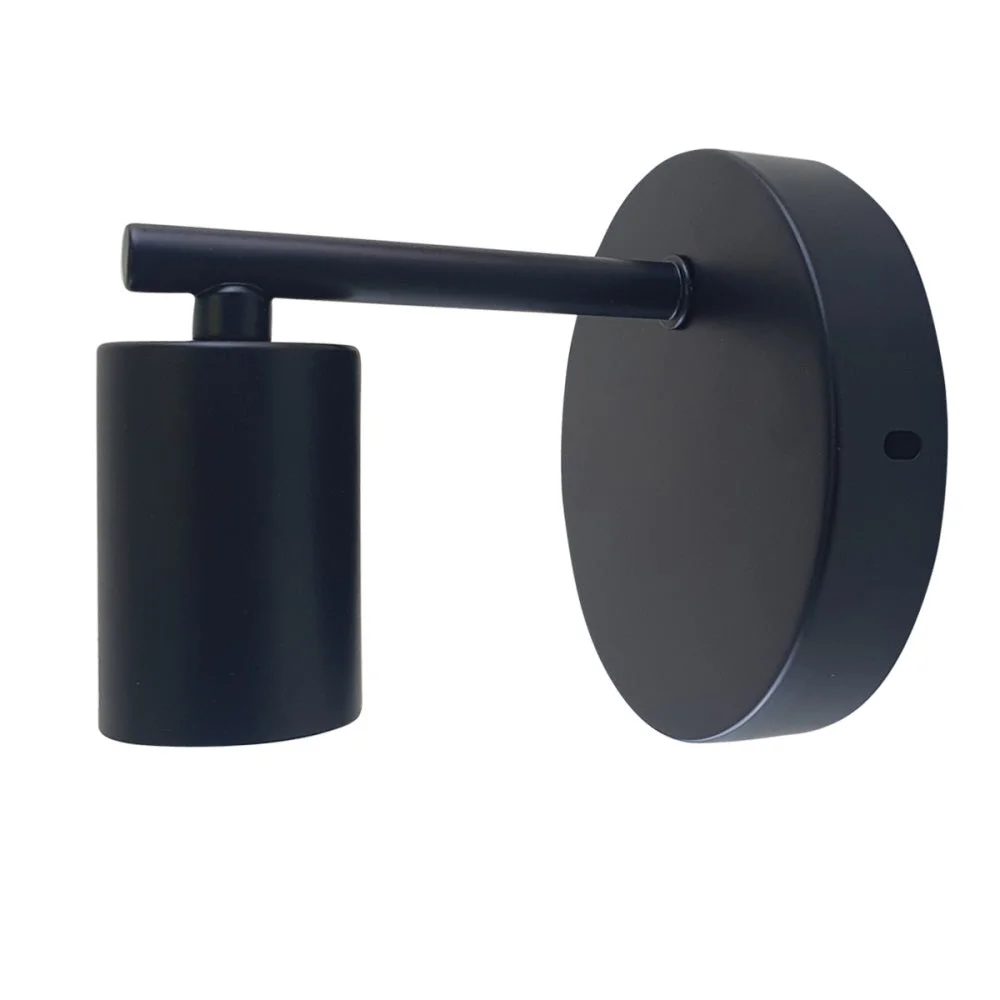 Black metal wall sconce with industrial design, curved arm, and white interior hood for enhanced lighting illumination