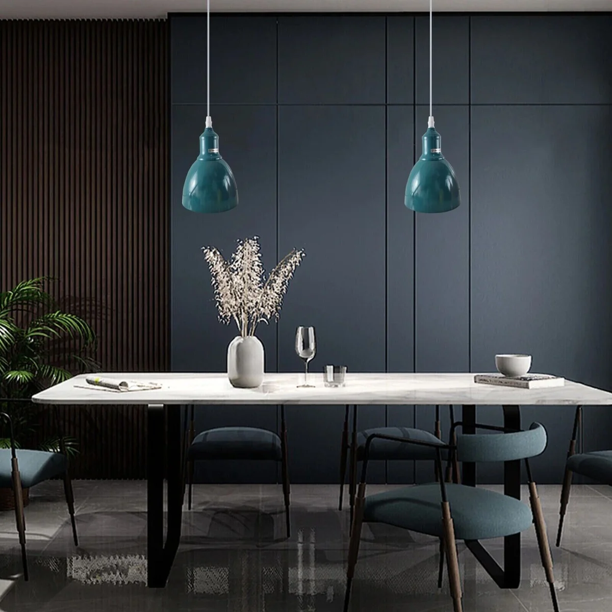 Cyan blue vintage ceiling pendant light with adjustable metal shade and 95cm cable for indoor use, E27 bulb compatible