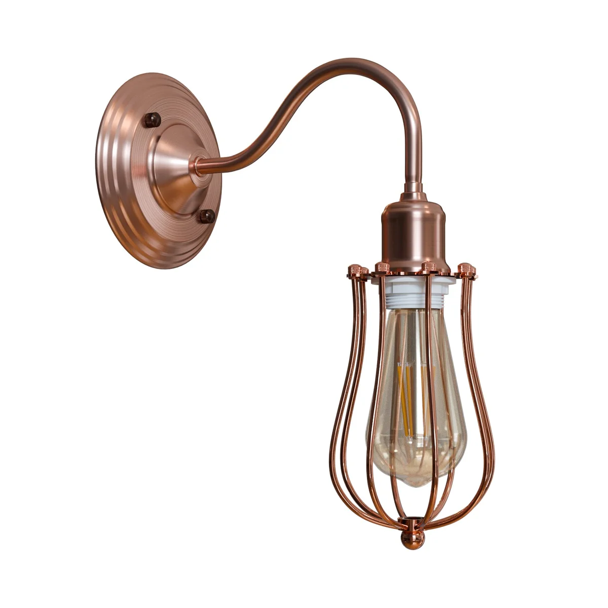 Dimmable wall sconce with rose gold metal dome and adjustable hood mounted on a wall, vintage industrial style