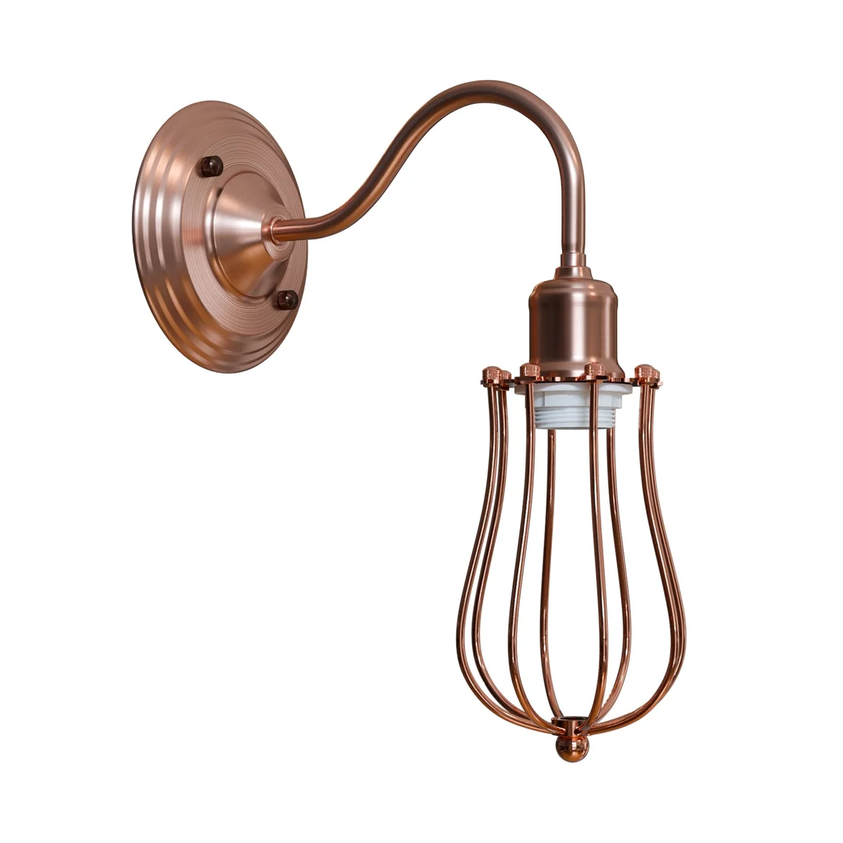 Copper vintage industrial lighting wall sconce with adjustable dome shade and E27 bulb mount on white background