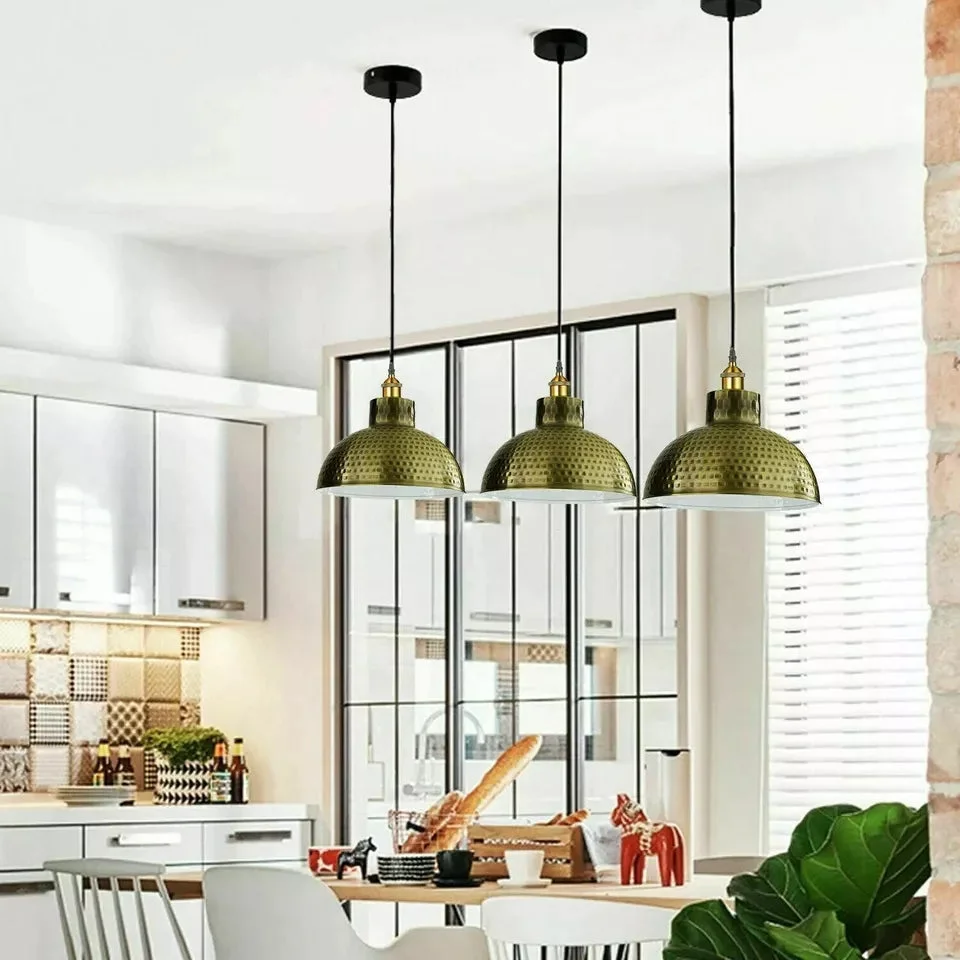 Green brass cone industrial pendant light with adjustable metal hanging fixture and E27 bulb holder ceiling mounted