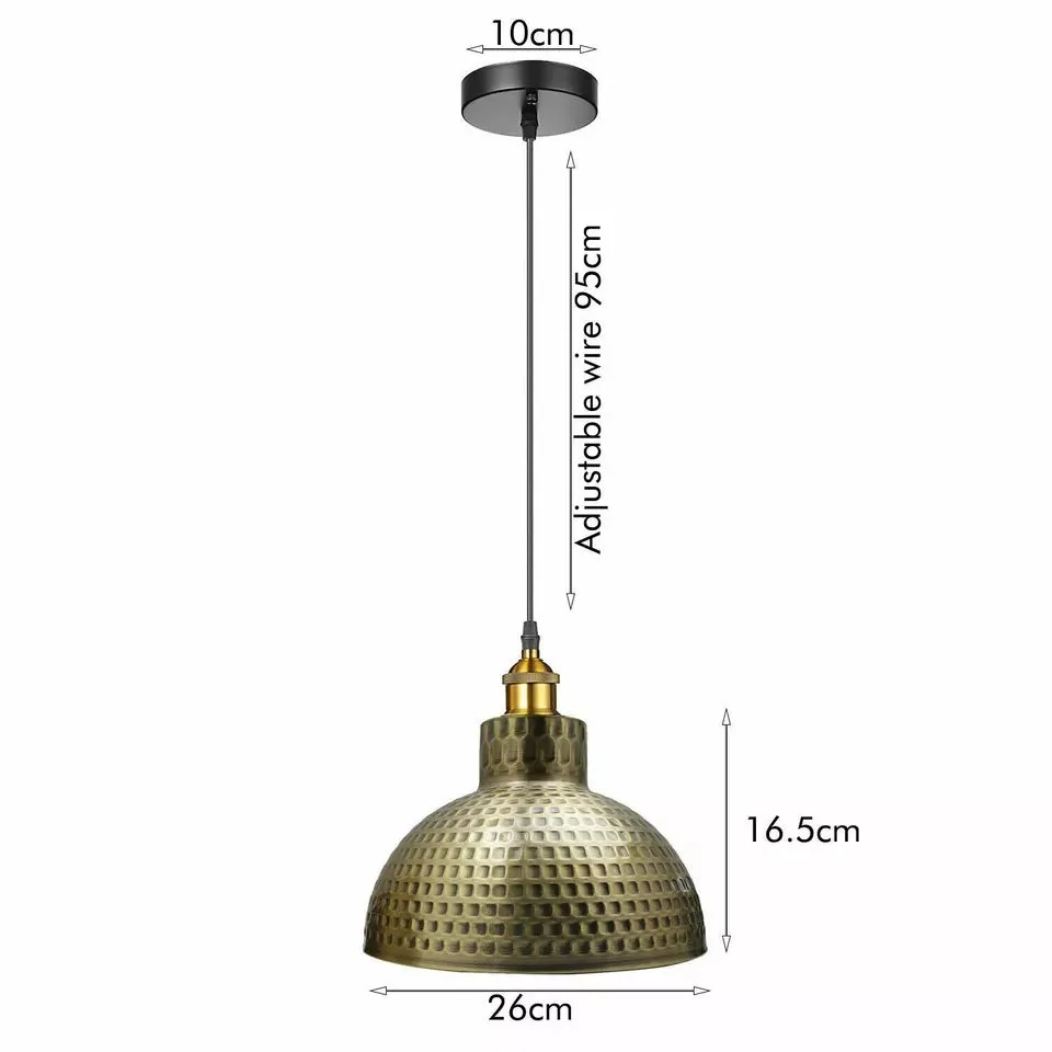 Green brass cone metal pendant light with adjustable hanging cable, modern industrial ceiling fixture for indoor use
