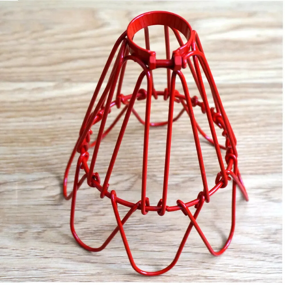 Red vintage metal cage industrial wire pendant light lampshade with adjustable screw top and minimalist design